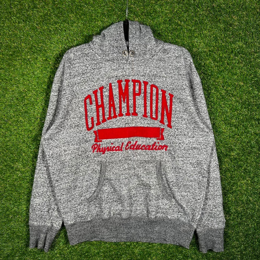 Champion Physical Education Hoodie Mens Medium Grey Red Collegiate‎ Pullover
